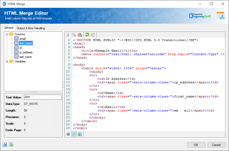 SSIS HTML Merge Component